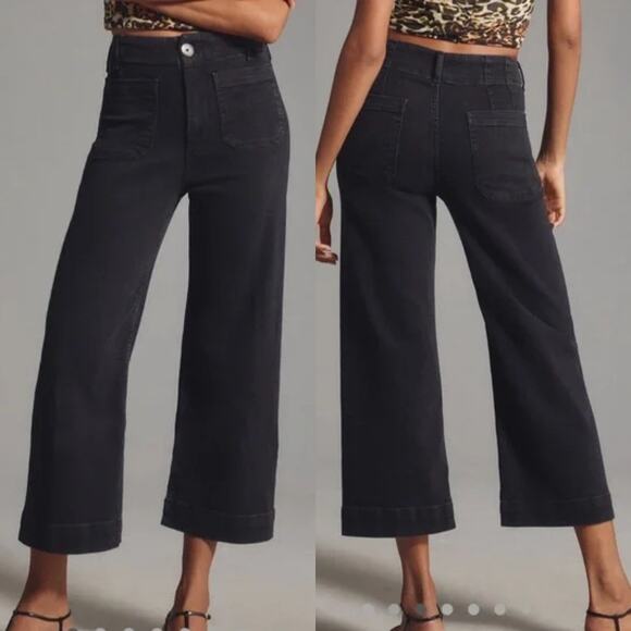 Pilcro The Day Tripper Black Wide‎ Leg Cropped High Waist Denim Jeans (Sz 30) - Picture 1 of 9